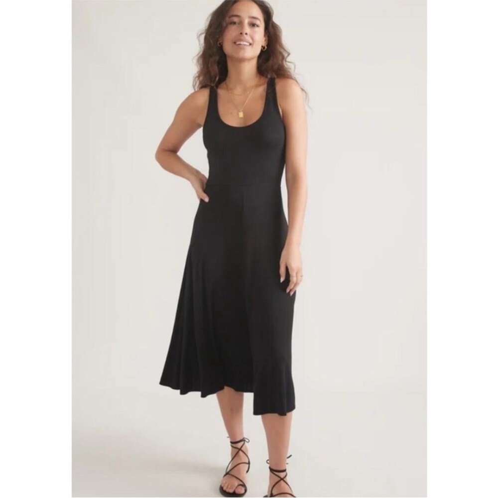 Marine Layer Lexi Rib Fit and Flare Midi Tank Dress Large Black Beach Travel